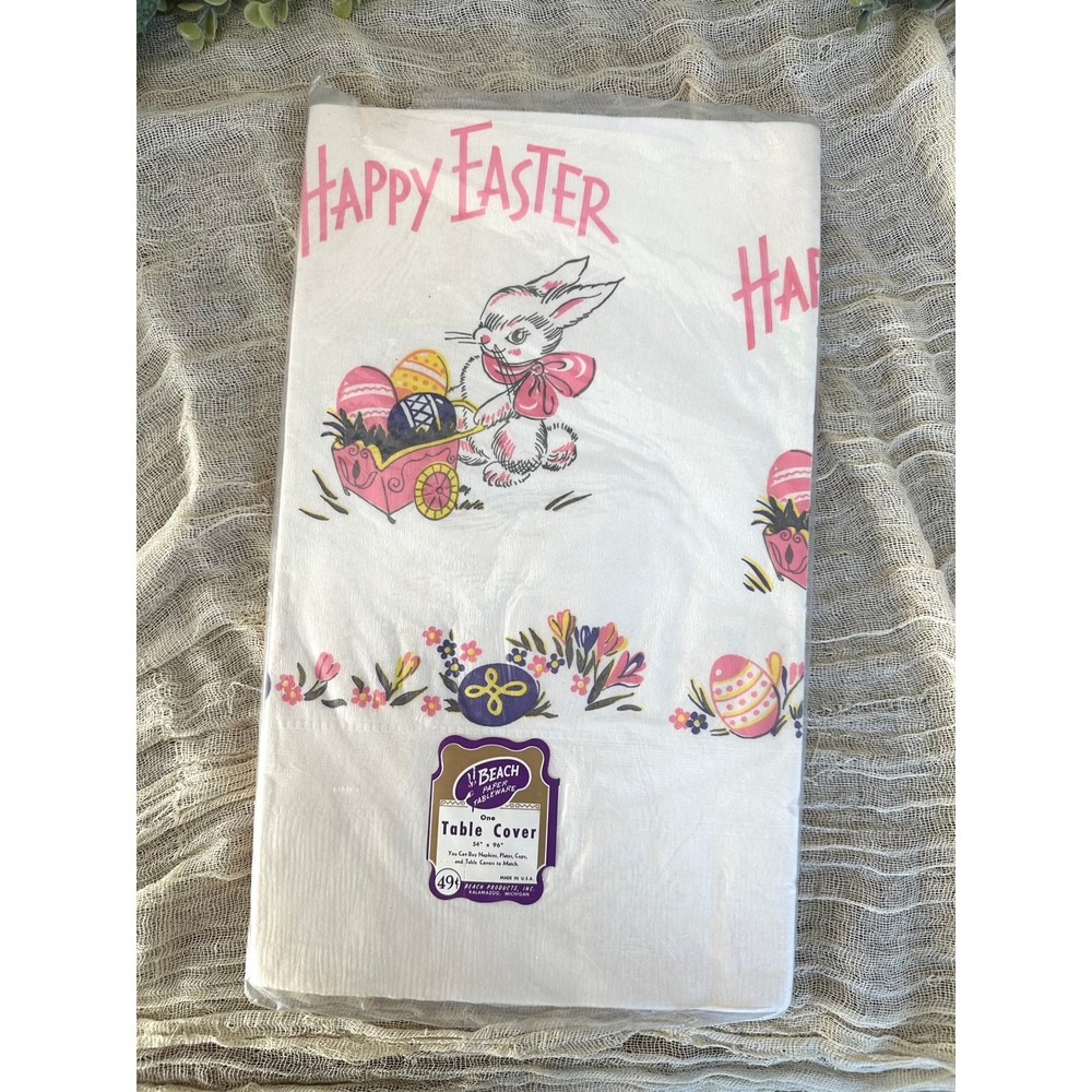 Vintage Easter paper table cloth Beach tableware 1970s retro 54"x96"